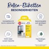 A képen egy Avery Zweckform tekercses címke termékdoboz látható. Kiemeli a Dymo Labelwriter-hez való kompatibilitást, a minőségi garanciát és a fenntartható papírt. A dobozon különböző mapparendező címkék láthatók, mint például „Költségvetés”, „Találkozók” és „Marketing”.
