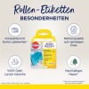 A képen egy Dymo LabelWriter-rel kompatibilis görgetős címke termékcsomag látható. Kiemeli a fő jellemzőket, mint például a pénz-visszafizetési garancia, a jó árú márkaminőség és a fenntartható papír. A csomag Avery Zweckform terméke, amelyen egy kék címketekercs és a termékre vonatkozó részletek láthatók.