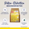 A kép egy Dymo LabelWriter-rel kompatibilis szállítási címkék dobozát ábrázolja. Kiemeli a főbb jellemzőket, mint például a pénz-visszafizetési garancia, alacsony ár mellett elérhető márkaminőség és környezetbarát papír.