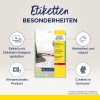 A képen egy Avery Zweckform kábeljelölők termékcsomag látható. Kiemeli a jellemzőket, mint például a címketervezőn keresztül könnyen testre szabható dizájnok, vízálló és tartós anyagok, CO2-semlegesség, valamint Németországban történő kiadás.