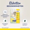 A kép az Avery Zweckform Mini Szervező Címkék csomagolását mutatja, dizájnopciók, fenntartható papírral kapcsolatos információk, valamint egy megjegyzés Németországban készítésről.