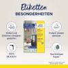 A képen irodai és otthoni használatra szánt címkék láthatók az Avery-től, amelyek levehető gerinccímkéket mutatnak be. Kiemeli az egyszerű tervezést egy címke tervezővel, újrafelhasználható ragasztót és fenntartható papírt.