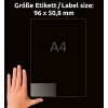 A kép egy kezet ábrázol egy átlátszó lap mellett, amelynek méretei 96 x 50,8 mm, és A4 méretmegjelöléssel van ellátva fekete háttéren.