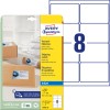 Csomagolási kép címkearkkal: Avery Zweckform szállítási címkék, Cikk: J8165-25, Méret: 99,1 x 67,7 mm, Nyomdai alkalmasság: tintasugaras, Tartalom: 200 címke / 25 ív, 8 címke/ív.