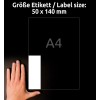 A kép egy kéz mellett méretet feltüntető címkét mutat, amely 50 x 140 mm méretet jelöl, és A4-es méretre hivatkozik.