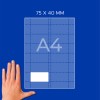 Kéz egy rácsos, fehér téglalapot és „75 × 40 mm” feliratot tartalmazó A4-es lapdiagram mellett?