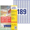Csomagolási ábra címkekorlappal: Avery Zweckform Univerzális címkék, Cikkszám: L4731REV-65, Méret: 25,4 x 10 mm, Nyomtatási alkalmasság: Inkjet, Lézer fekete/fehér, Színes lézer, Tartalom: 12.285 címke / 65 ív, 189 címke/ív