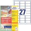 Csomagolási kép címkefüzettel: Avery Zweckform univerzális címkék, Cikkszám: L4737REV-65, Méret: 63,5 x 29,6 mm, Nyomtatási alkalmasság: tintasugaras, lézer f/f, színes lézer, Tartalom: 1.755 címke / 65 ív, 27 címke/ív.
