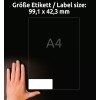 A kép egy kéz méretű diagramot mutat, amely 99,1 x 42,3 mm méretet jelöl, A4-es felirattal, fekete háttérrel.