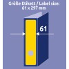 A kép egy címkeméret diagramot jelenít meg, amely a 61 x 297 mm méreteket ábrázolja, egy címke pedig a szélességet emeli ki.