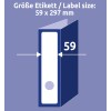 A kép a 59 x 297 mm-es címkeméretet mutatja, egy mappáról készült grafikával. A „59” mérték azonosítva van a bal oldalon, jelezve a címke szélességét.