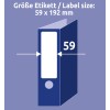 A kép egy 59 x 192 mm méretű címkét mutat, a méreteket kék háttér jelzi.