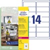 Csomagolási kép címkelappal: Avery Zweckform időjárásálló fóliacímkék, cikk: L7063-20, méret: 99,1 x 38,1 mm, nyomtatási alkalmasság: fekete/fehér lézer, színes lézer, tartalom: 280 címke / 20 lap, 14 címke/lap.