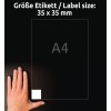 A kép egy kéz mellett egy méretvázlatot ábrázol, amely a 35 x 35 mm-es méreteket jelzi, A4-es papír hivatkozással sötét háttérrel.