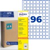 Avery Ultragrip többcélú címkecsomag, amely 96 kék, négyzet alakú címkét és a csomagolást mutatja?