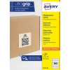 Egy kartondoboz négyzet alakú QR-kódos címkével és az Avery Ultragrip címkecsomagolás oldalsávjával?