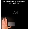 Méretösszehasonlítás kézzel, Cikkszám: L7783-25, egy ív átlátszó címke, Méret: 96 x 50,8 mm, Szín: Átlátszó