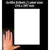 A kép egy kéz mellett egy üres papírlapot ábrázol, amelynek mérete 210 x 297 mm, mind németül, mind angolul jelölve.