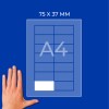 A4-es lap diagramja 75 × 37 mm-es címkével és egy kézzel a bal alsó sarokban?