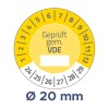 A kép egy kör alakú mérőt mutat, amelyen mérések vannak feltüntetve 1-től 29-ig, a „Geprüft gem. VDE” felirattal, valamint a specifikációk között szerepel egy 20 mm-es átmérő.
