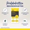 A kép ellenőrzési címkéket mutat be, amelyek jellemzői közé tartozik az időjárásállóság, a robusztusság, az önálló belépési év, Németországban készült, és CO2-semlegesség. A címkéket a következő ellenőrzési dátum jelzésére tervezték.